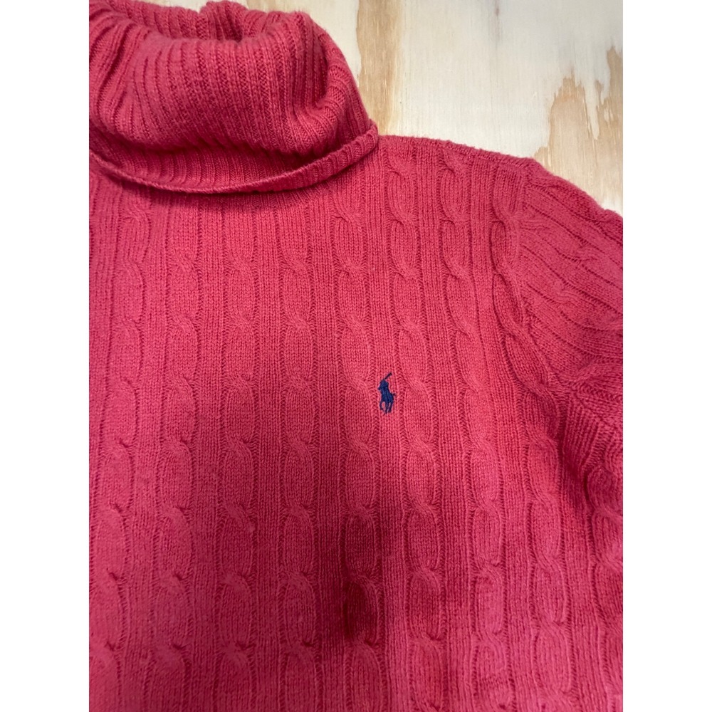 Ralph Lauren Sport Pink Cable Knit Turtleneck Lambswool Sweater Medium Vintage - Picture 7 of 11